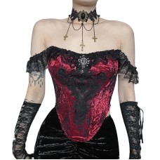 New belted patchwork camisole dark temperament slim fit and versatile lace top for women