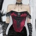 New belted patchwork camisole dark temperament slim fit and versatile lace top for women