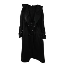 Solid Casual Loose Trenches For Women Lotus Collar Long Sleeve High Waist Drawsting Patchwork Lace Up Trench Female