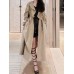Solid Casual Loose Trenches For Women Lotus Collar Long Sleeve High Waist Drawsting Patchwork Lace Up Trench Female