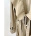 Solid Casual Loose Trenches For Women Lotus Collar Long Sleeve High Waist Drawsting Patchwork Lace Up Trench Female