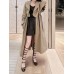 Solid Casual Loose Trenches For Women Lotus Collar Long Sleeve High Waist Drawsting Patchwork Lace Up Trench Female