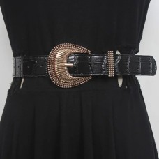 Pu Leather Black Vintage Buckle Casual Wide Belt Personality Women New Fashion Tide All-match Spring Autumn 