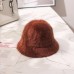 Solid color rabbit fur hat bucket cap  fisherman's hat retro knitted wool basin Bucket Hat