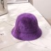 Solid color rabbit fur hat bucket cap  fisherman's hat retro knitted wool basin Bucket Hat