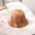 Solid color rabbit fur hat bucket cap  fisherman's hat retro knitted wool basin Bucket Hat