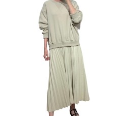 Pleated Minimalist Dresses For Women Round Neck Long Sleeve