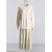 Pleated Minimalist Dresses For Women Round Neck Long Sleeve