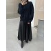 Pleated Minimalist Dresses For Women Round Neck Long Sleeve