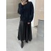 Pleated Minimalist Dresses For Women Round Neck Long Sleeve