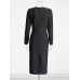 Patchwork Folds Dresses For Women Round Neck Long Sleeve High Waist Tunic Solid Slimming Dress