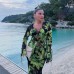 Green Print Chiffon Blouse and Skirt Women Skirts Set Semi-sheer Tops Boho 2 Piece Set Summer Chic Lady Female 