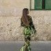 Green Print Chiffon Blouse and Skirt Women Skirts Set Semi-sheer Tops Boho 2 Piece Set Summer Chic Lady Female 
