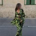 Green Print Chiffon Blouse and Skirt Women Skirts Set Semi-sheer Tops Boho 2 Piece Set Summer Chic Lady Female 