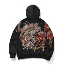 Qinglong Golden Chamber National Style Embroidery Men Hooded Cardigan Sweater Jacket National Fashion Women Niche