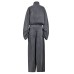 Blue Two Piece Suit Denim Jacket Big Size Wide Leg Pants New Stand Collar Women Fashion Tide Spring Autumn 