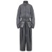 Blue Two Piece Suit Denim Jacket Big Size Wide Leg Pants New Stand Collar Women Fashion Tide Spring Autumn 