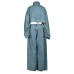 Blue Two Piece Suit Denim Jacket Big Size Wide Leg Pants New Stand Collar Women Fashion Tide Spring Autumn 
