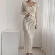 Knitting Sweater Dress Slim Bodycon V Neck Lady Casual Knitwear Dresses Knitting Sweater Dress Slim Bodycon V Neck Lady Casual Knitwear Dresses