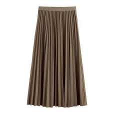 Solid Color Pleated Long Skirt Women Ladies Work Casual Elastic High Waist A Line Party Skirts Summer