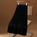 Solid Color Pleated Long Skirt Women Ladies Work Casual Elastic High Waist A Line Party Skirts Summer