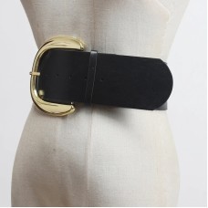Pu Leather Black Big Buckle Split Long Wide Belt