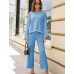 Loungewear suit 2 piece long sleeved knitted sweater top wide leg pants casual suit