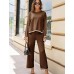 Loungewear suit 2 piece long sleeved knitted sweater top wide leg pants casual suit