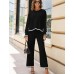 Loungewear suit 2 piece long sleeved knitted sweater top wide leg pants casual suit