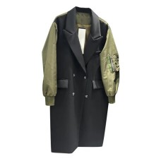Colorblock Trench For Women Notched Collar Long Sleeve High Waist Patchwork Double Breasted Casual Trenches Female