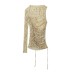 Printed Silk Screen Asymmetric Sleeve Top Long Sleeve Leisure Tops