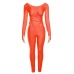 Autumn Solid Casual Two Piece Set Women Sexy Wrapped V Neck Off Shoulder Gloves Long Sleeve Crop Top Slim Split Pants Suits