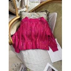 HIGH STREET Newest F/W Fashion Designer Sweater Women Slash Neck Glitter Sequined Beaded Pullover Sweater Mini Skirt