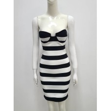 Summer new one-shoulder chest-wrapped striped printed hot girl dress Summer new one-shoulder chest-wrapped striped printed hot girl dress