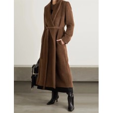Solid Elegant Trenches For Women Notched Collar Long Sleeve Patchwork Lace Up Vintage Casual Trench Female Clothing