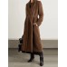 Solid Elegant Trenches For Women Notched Collar Long Sleeve Patchwork Lace Up Vintage Casual Trench Female Clothing