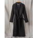 Solid Elegant Trenches For Women Notched Collar Long Sleeve Patchwork Lace Up Vintage Casual Trench Female Clothing