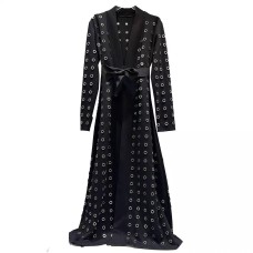 Women Solid Hollow Out Trench Long Length Round Iron Ring Full Sleeve Sashes Design Casual New Autumn Fahsion Women Solid Hollow Out Trench Long Length Round Iron Ring Full Sleeve Sashes Design Casual New Autumn Fahsion