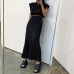 Fashion 2 Pieces Set Women Round Collar Sleeveless Loose Top + Elastic Waist A Line Skirt Solid Color Female