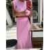Fashion 2 Pieces Set Women Round Collar Sleeveless Loose Top + Elastic Waist A Line Skirt Solid Color Female