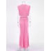 Fashion 2 Pieces Set Women Round Collar Sleeveless Loose Top + Elastic Waist A Line Skirt Solid Color Female