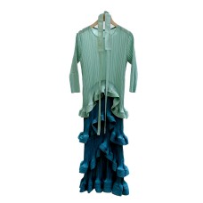 Pleated Gradient Color Dress Women Belt Short Sleeve Round Collar Ruffles Autumn Female Fashion New Clothing