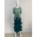 Pleated Gradient Color Dress Women Belt Short Sleeve Round Collar Ruffles Autumn Female Fashion New Clothing