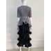 Pleated Gradient Color Dress Women Belt Short Sleeve Round Collar Ruffles Autumn Female Fashion New Clothing