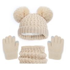 European and American children's hats, scarves, gloves, three piece set, autumn and winter plush and thickened double ball baby hats