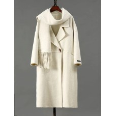 Trendy Wool Coats Women Lapel Long Sleeves Single Button Big Overcoat With Scarf Collar Female Fashion Winter 