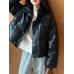 Fashion Women's PU Leather Jackets Lapel  Loose Zipper Long Sleeve Thick Warm Short Leather Coat Winter