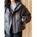 Fashion Women's PU Leather Jackets Lapel  Loose Zipper Long Sleeve Thick Warm Short Leather Coat Winter