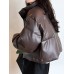 Fashion Women's PU Leather Jackets Lapel  Loose Zipper Long Sleeve Thick Warm Short Leather Coat Winter