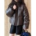 Fashion Women's PU Leather Jackets Lapel  Loose Zipper Long Sleeve Thick Warm Short Leather Coat Winter